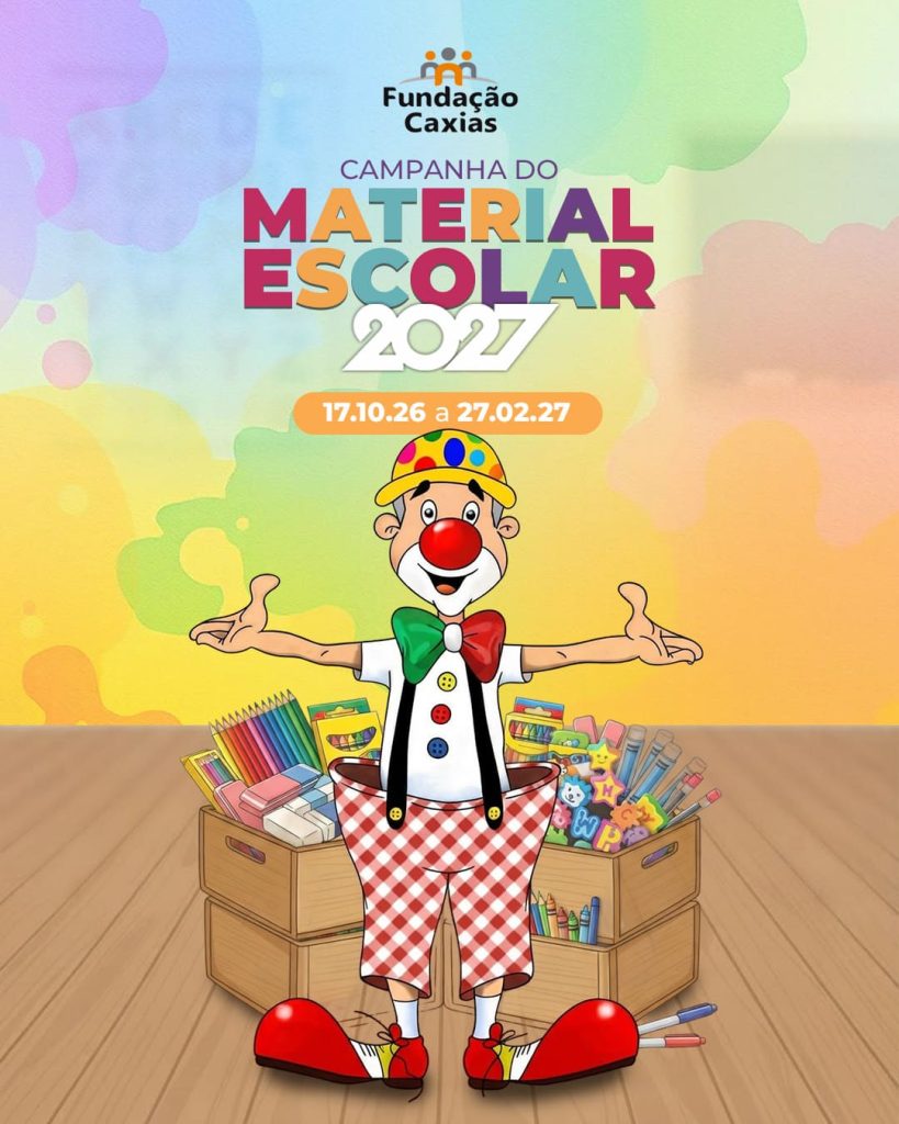 Banner da campanha do material escolar 2026 da Fundação Caxias
